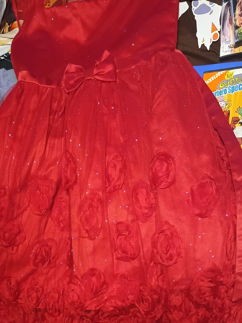 Link Red Girls' Sparkle Rose Appliqué Party Dress
